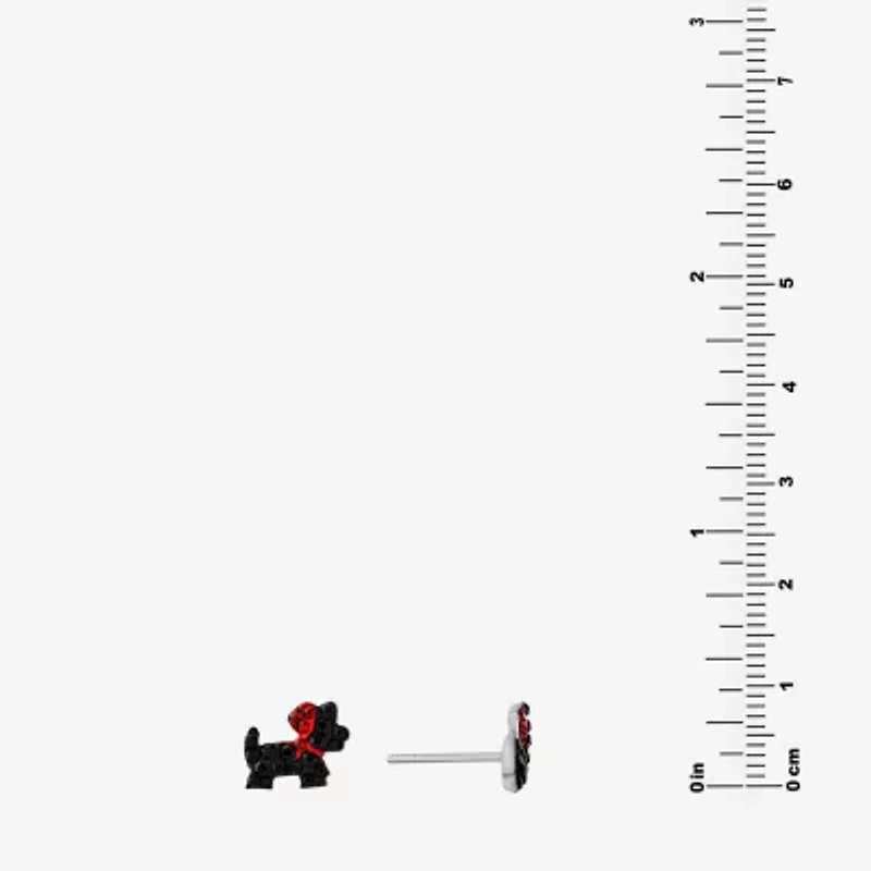 Silver Treasures Dog Black Crystal Sterling Silver 7.6mm Stud Earrings