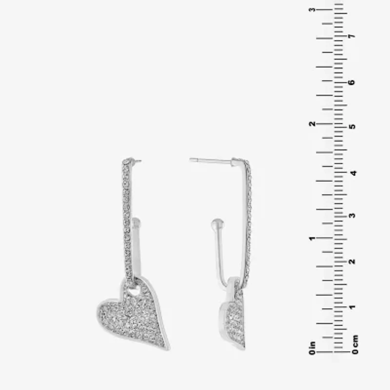Sparkle Allure Womens Crystal Pure Silver Over Brass Heart Drop Earrings