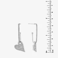 Sparkle Allure Womens Crystal Pure Silver Over Brass Heart Drop Earrings
