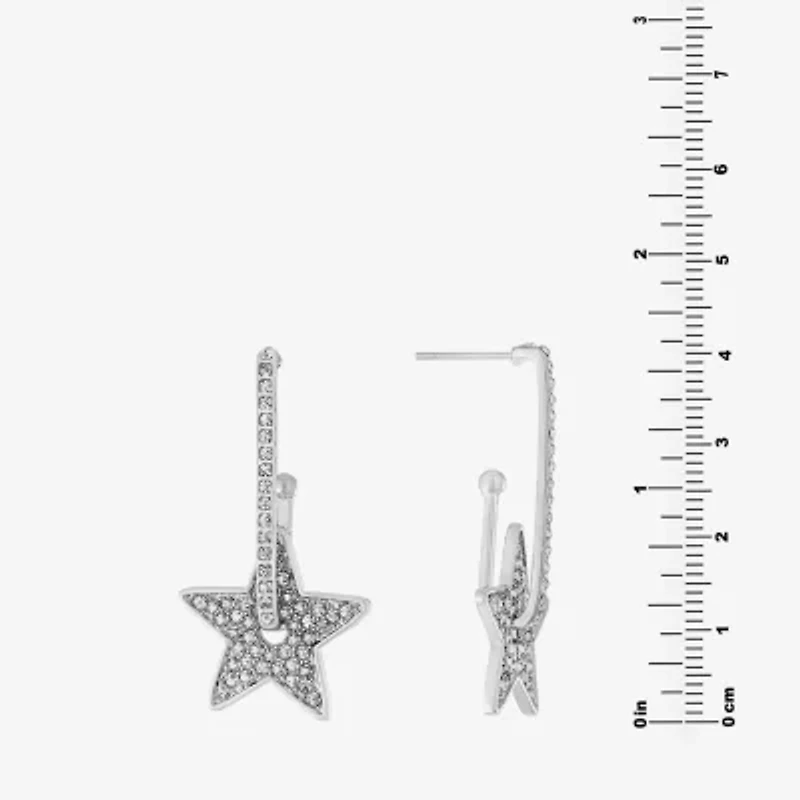 Sparkle Allure Womens Crystal Pure Silver Over Brass Star Drop Earrings