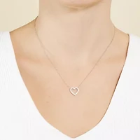 Silver Treasures Womens Cubic Zirconia Sterling Silver Heart 16 Inch Pendant Necklace