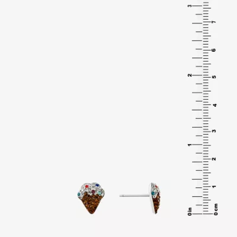 Silver Treasures Ice Cream Multi Color Crystal Sterling Silver 10.1mm Stud Earrings
