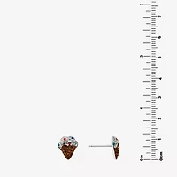 Silver Treasures Ice Cream Multi Color Crystal Sterling Silver 10.1mm Stud Earrings