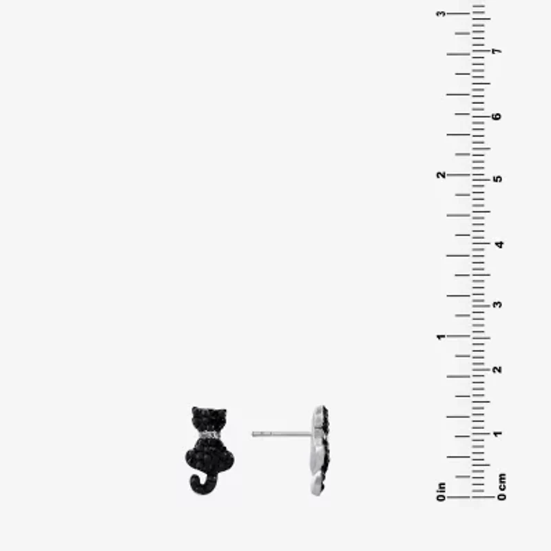Silver Treasures Cat Black Crystal Sterling Silver 14.7mm Stud Earrings