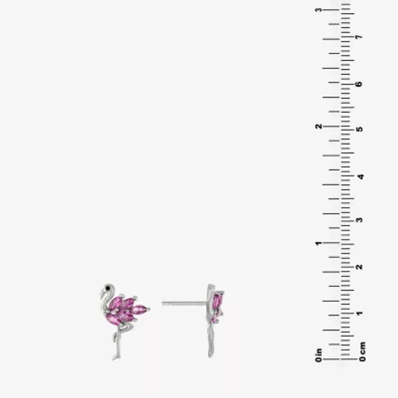 Silver Treasures Flamingo Pink Cubic Zirconia Sterling Silver 16.2mm Stud Earrings