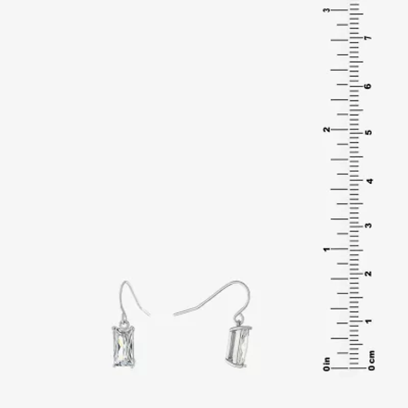 Silver Treasures Womens Cubic Zirconia Sterling Rectangular Drop Earrings