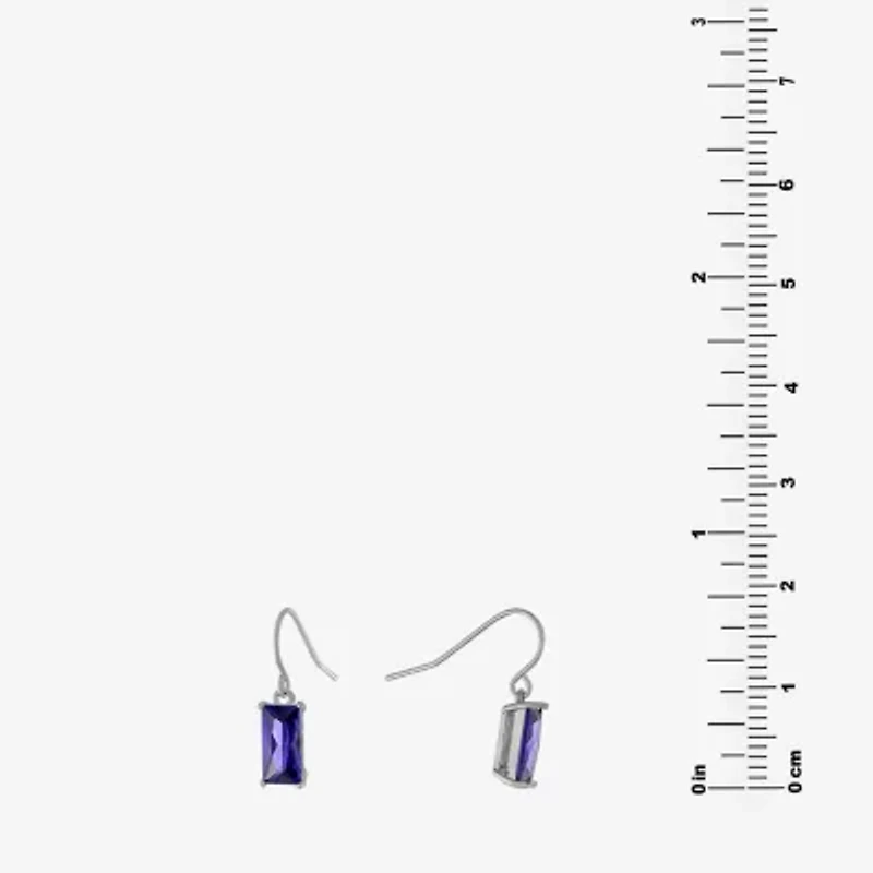 Silver Treasures Womens Cubic Zirconia Sterling Silver Rectangular Drop Earrings