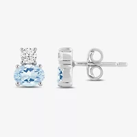 Toi Et Moi Genuine Gemstone & 1/5 CT. T.W. Lab Grown Diamond 10K White Gold 7.2mm Oval Stud Earrings
