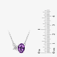 Toi Et Moi Womens Genuine Gemstone & 1/10 CT. T.W. Lab Grown Diamond 10K White Gold Oval Pendant Necklace