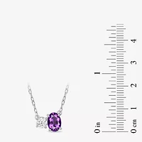 Toi Et Moi Womens Genuine Gemstone & 1/4 CT. T.W. Lab Grown Diamond 10K White Gold Oval Pendant Necklace