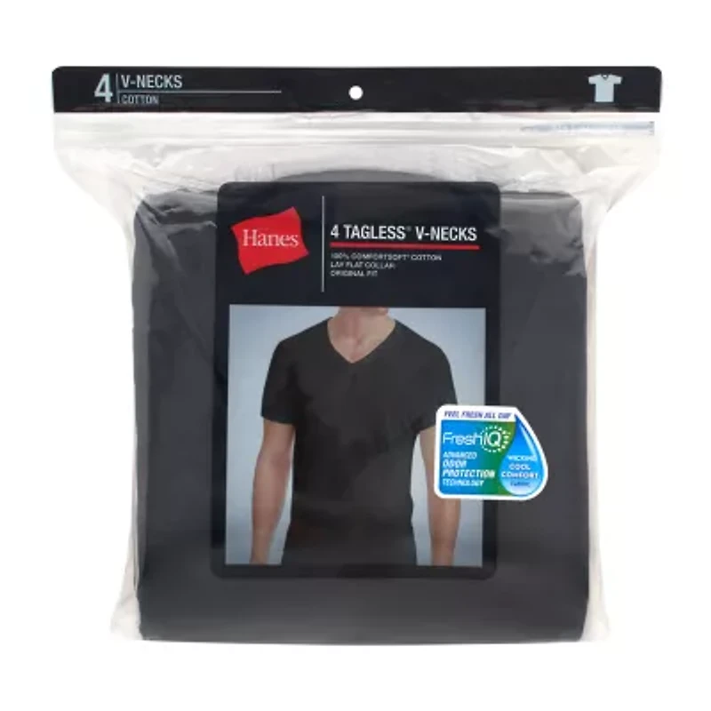 Hanes Fresh Iq Comfort Soft Mens 4 Pack Short Sleeve V Neck T-Shirt