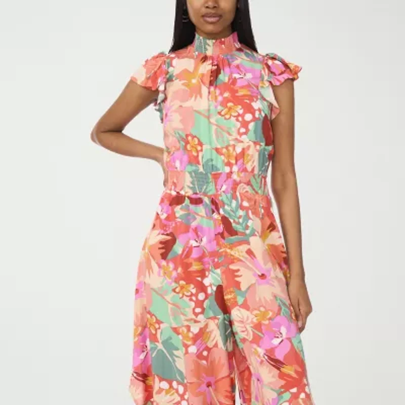 MSK Womens Mock Neck Short Sleeve Jumpsuit