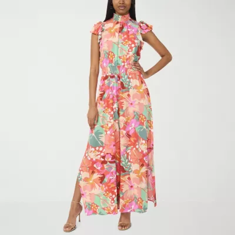 MSK Womens Mock Neck Short Sleeve Jumpsuit