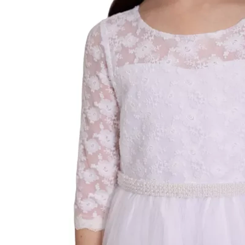 Bonnie Jean Little & Big Kid Girls 3/4 Sleeve Lace Flower Girl Fit + Flare Dress