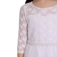 Bonnie Jean Little & Big Kid Girls 3/4 Sleeve Lace Flower Girl Fit + Flare Dress