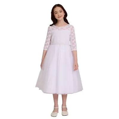 Bonnie Jean Little & Big Kid Girls 3/4 Sleeve Lace Flower Girl Fit + Flare Dress