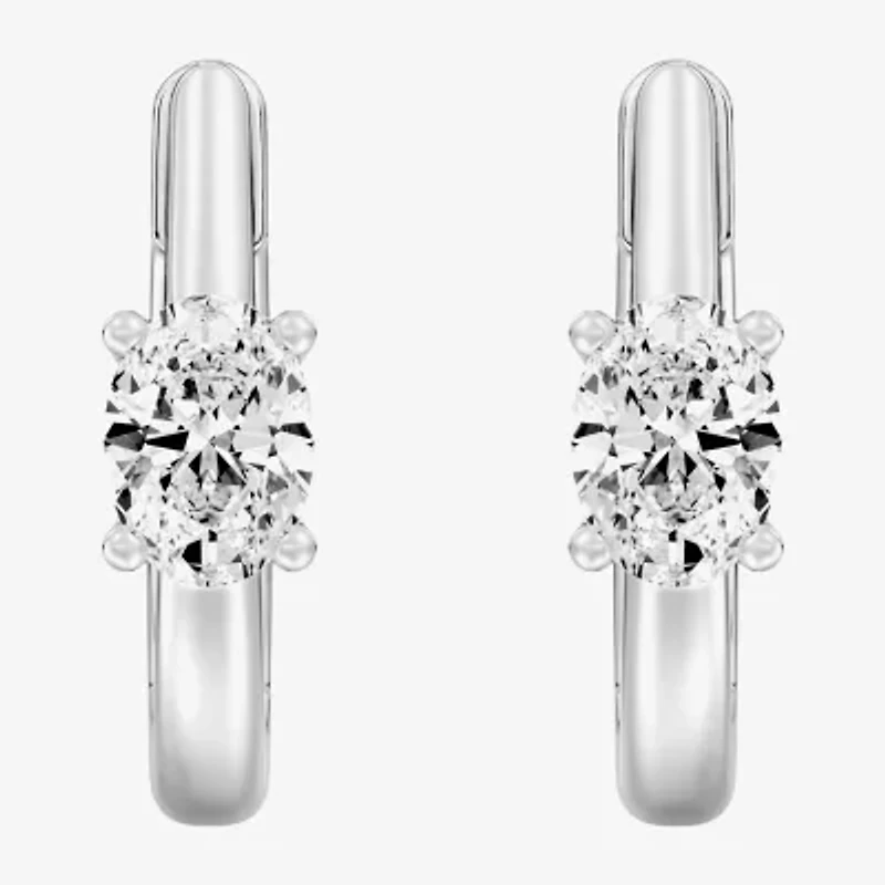 (F/Si1-Si2) Womens 5/8 CT. T.W. Lab Grown White Diamond 14K Gold Over Silver 15.2mm Oval Hoop Earrings
