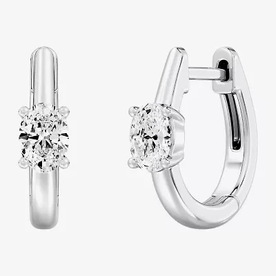 (F/Si1-Si2) Womens 5/8 CT. T.W. Lab Grown White Diamond 14K Gold Over Silver 15.2mm Oval Hoop Earrings