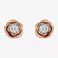 Enchanted Disney Fine Jewelry (I,I2), Belle 1/5 CT. Lab Grown White Diamond 14K Rose Gold Over Silver 6.5mm Flower Beauty and the Beast Belle Princess Stud Earrings