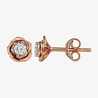 Enchanted Disney Fine Jewelry (I,I2), Belle 1/5 CT. Lab Grown White Diamond 14K Rose Gold Over Silver 6.5mm Flower Beauty and the Beast Belle Princess Stud Earrings