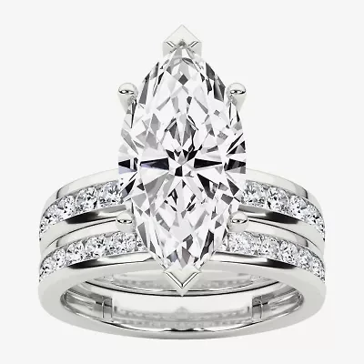 Grown Gorgeous (F / Vs2) Womens 4 / Ct. T.W. Lab White Diamond 14K Gold Marquise Side Stone Bridal Set