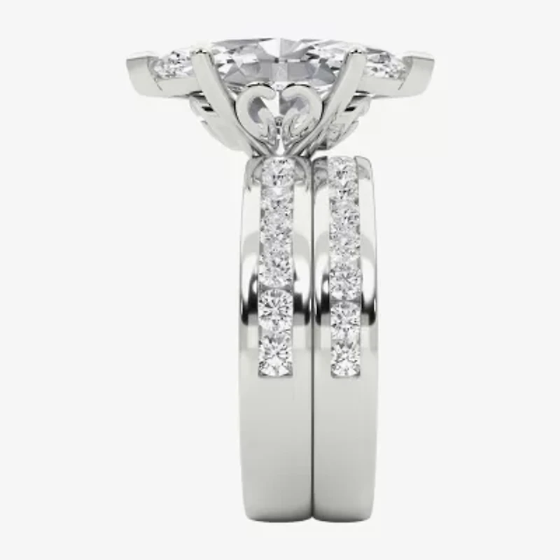 Grown Gorgeous (F / Vs2) Womens 4 / Ct. T.W. Lab White Diamond 14K Gold Marquise Side Stone Bridal Set
