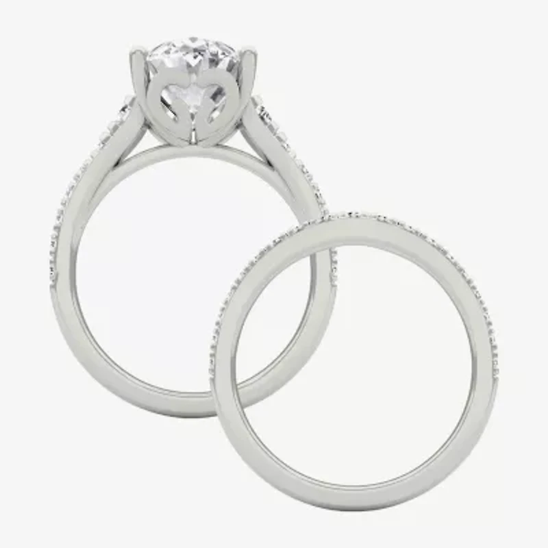 Grown Gorgeous (F / Vs2) Womens 5/ Ct. T.W. Lab White Diamond 14K Gold Oval Side Stone Bridal Set