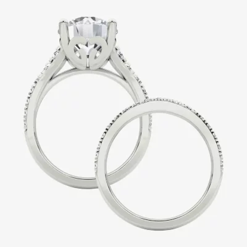 Grown Gorgeous (F / Vs2) Womens 4 5/8 Ct. T.W. Lab White Diamond 14K Gold Round Side Stone Bridal Set