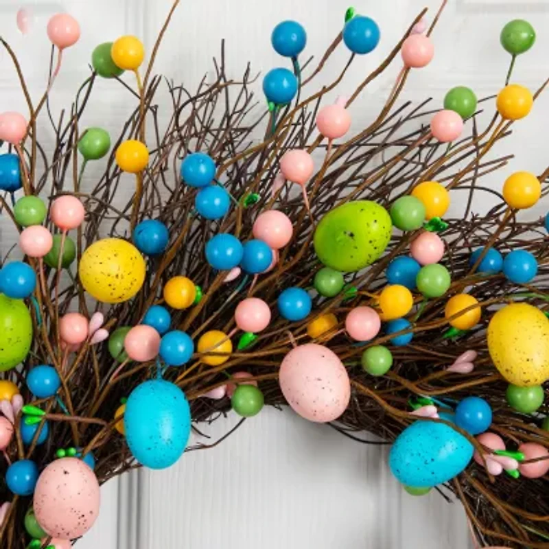 Nearly Natural 24" Easter Egg Twig Wreath
