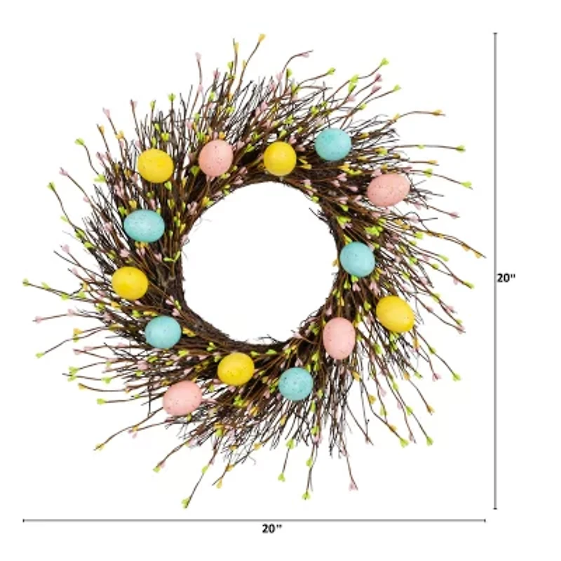 Nearly Natural 20" Pastel Easter Egg Twig Wreath