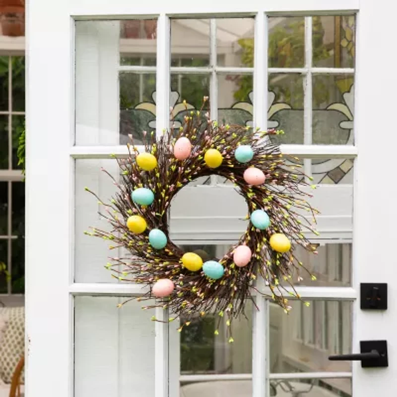 Nearly Natural 20" Pastel Easter Egg Twig Wreath
