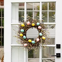 Nearly Natural 20" Pastel Easter Egg Twig Wreath