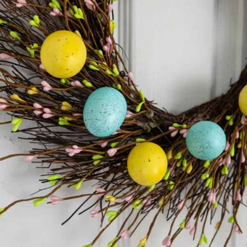 Nearly Natural 20" Pastel Easter Egg Twig Wreath