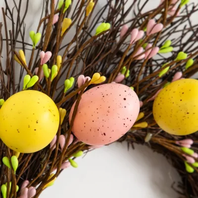 Nearly Natural 20" Pastel Easter Egg Twig Wreath