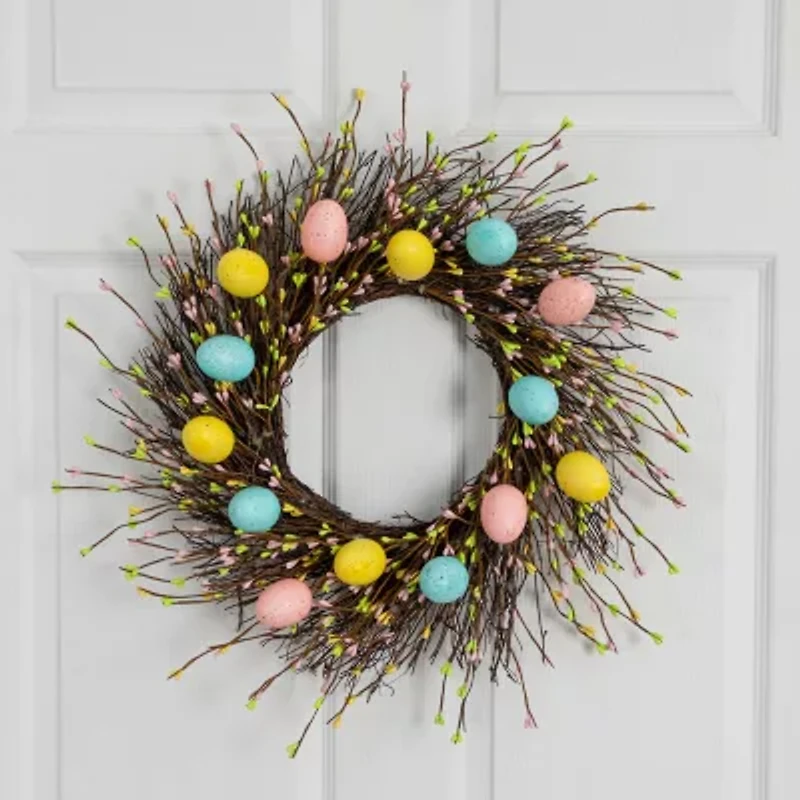 Nearly Natural 20" Pastel Easter Egg Twig Wreath