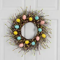 Nearly Natural 20" Pastel Easter Egg Twig Wreath