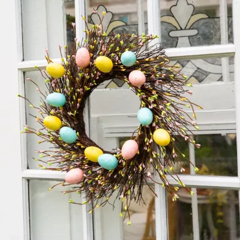 Nearly Natural 20" Pastel Easter Egg Twig Wreath