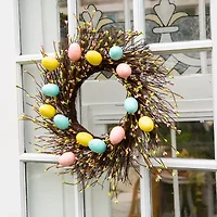 Nearly Natural 20" Pastel Easter Egg Twig Wreath