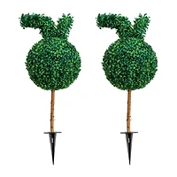 Nearly Natural 2-pc. 2ft Bunny Boxwood Topiary With Integrated Ground Stake Artificial Plant