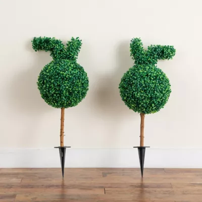 Nearly Natural 2-pc. 2ft Bunny Boxwood Topiary With Integrated Ground Stake Artificial Plant