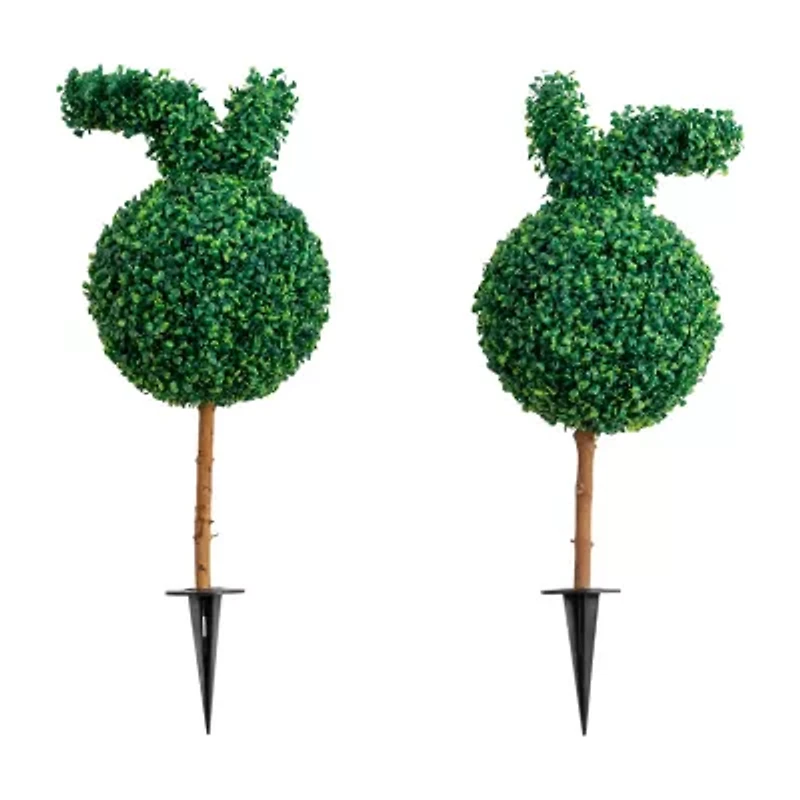 Nearly Natural 2-pc. 2ft Bunny Boxwood Topiary With Integrated Ground Stake Artificial Plant