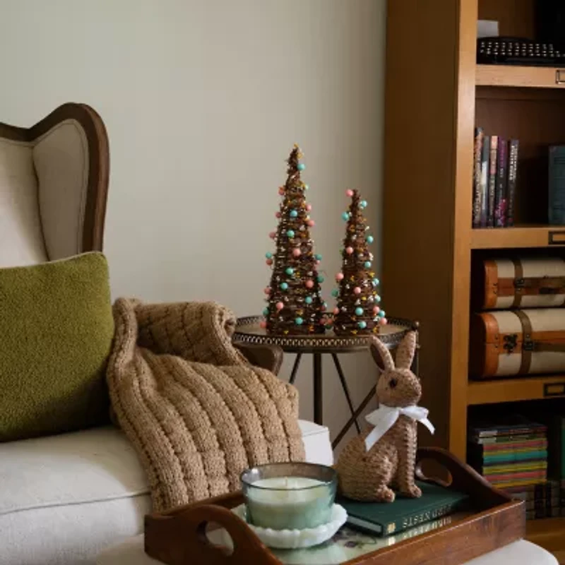 Nearly Natural 12" And 16" Rattan Cone With Pastel Eggs Indoor Artificial Tree