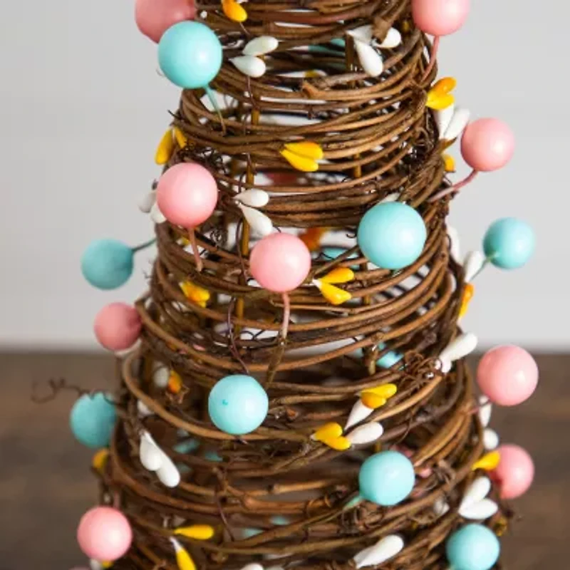 Nearly Natural 12" And 16" Rattan Cone With Pastel Eggs Indoor Artificial Tree