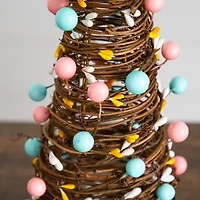 Nearly Natural 12" And 16" Rattan Cone With Pastel Eggs Indoor Artificial Tree