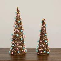 Nearly Natural 12" And 16" Rattan Cone With Pastel Eggs Indoor Artificial Tree