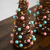 Nearly Natural 12" And 16" Rattan Cone With Pastel Eggs Indoor Artificial Tree