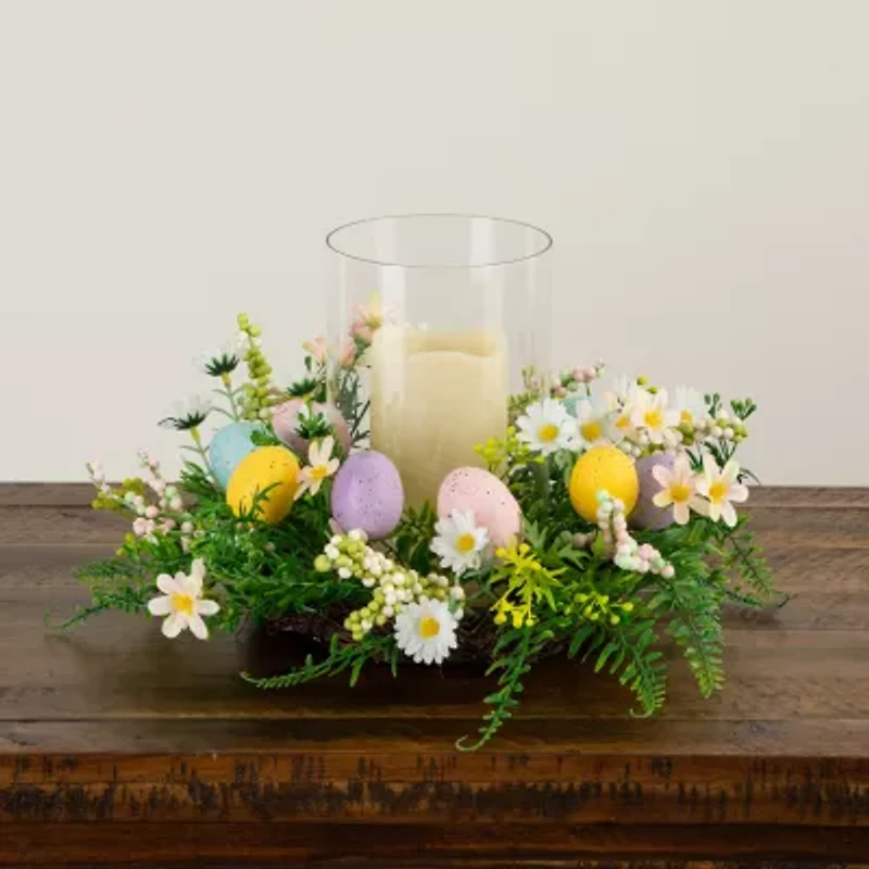 Nearly Natural 8" Candle Holder Artificial Flowers