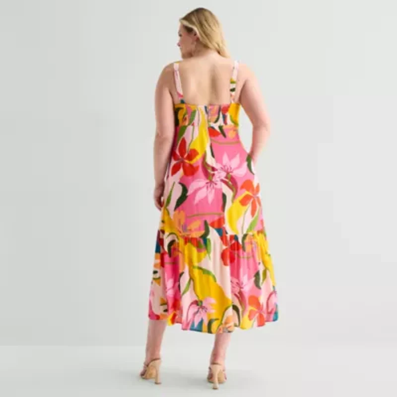 Premier Amour Womens Plus Straight Neck Sleeveless Maxi Dress