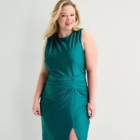 Premier Amour Womens Plus Midi Round Neck Sleeveless Sheath Dress
