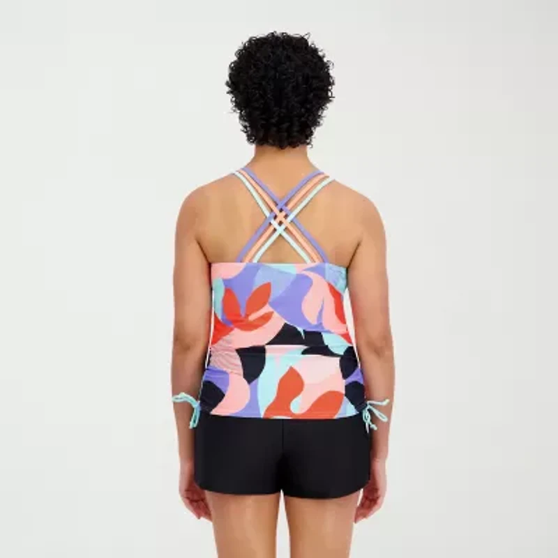 ZeroXposur Womens Built Bra Geo Linear Tankini Swimsuit Top